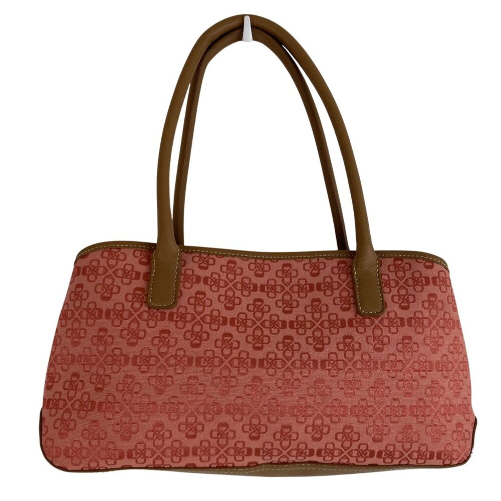 Croft & Barrow Pink Print Canvas Shoulder Bag Tan Faux Leather Handles - Picture 6 of 16